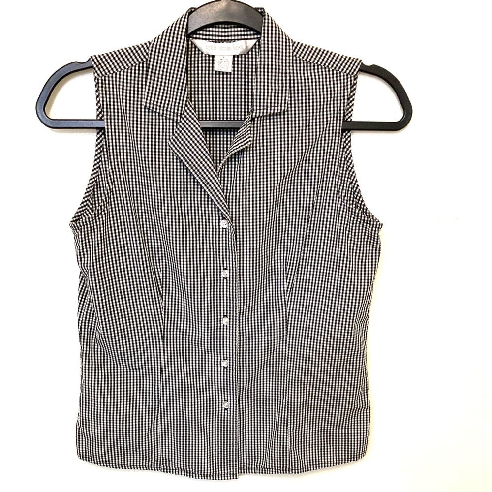 Petite Sophisticate plaid button down tank
